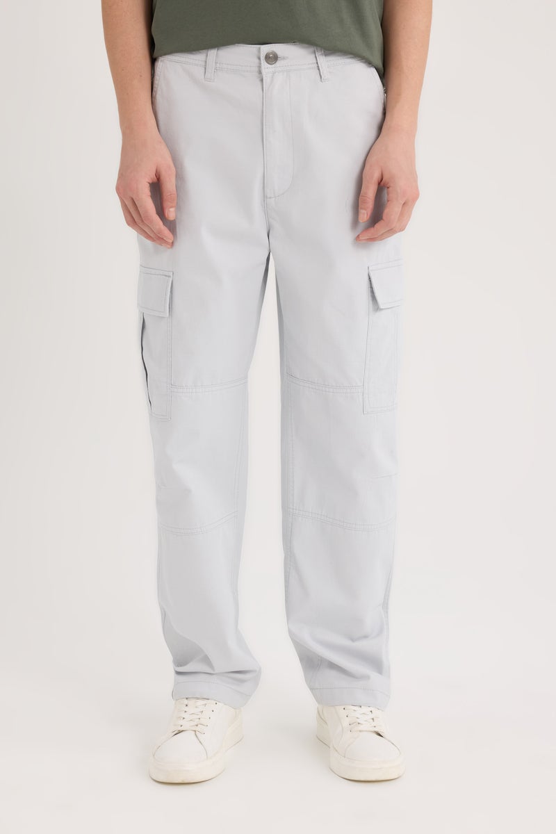 DeFacto Grey Man Wide Leg Straight Leg Woven Cargo Pants Casual - Image 5